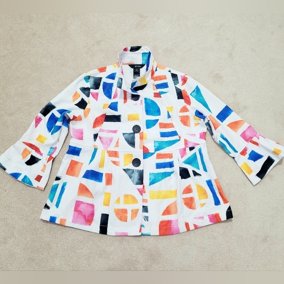 Ali Miles Abstract Art Jacket Colorful Geometric Print 3/4 Sleeve Size Small P - Picture 8 of 13
